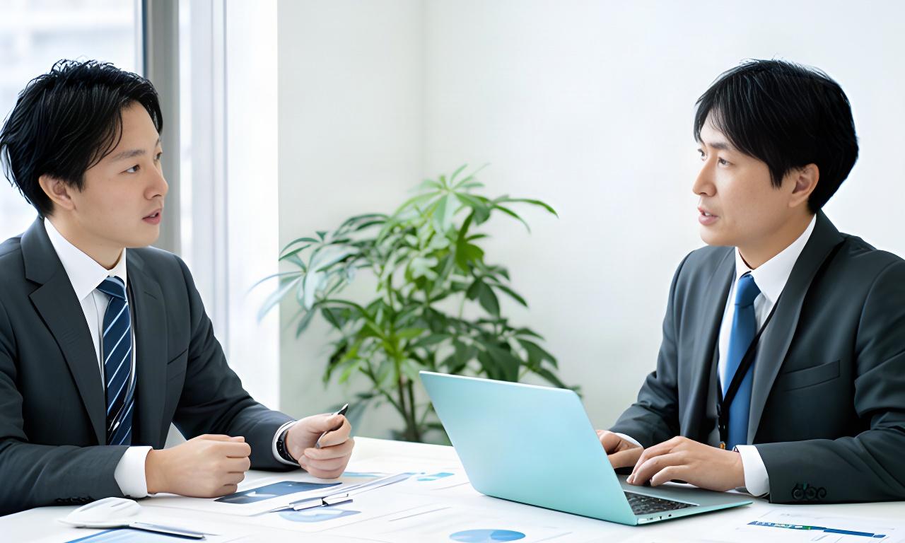東京都江東区の中小企業オフィスで、担当者が業務資料を見ながら生成AIの利用方針を話し合う様子