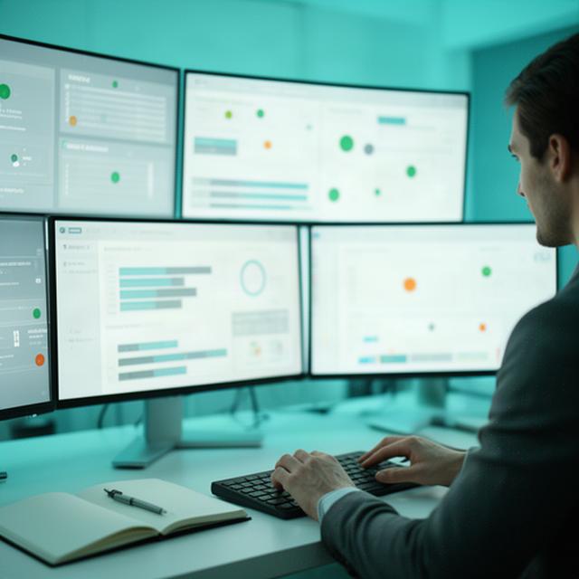 複数の業務データをまとめたダッシュボードを確認する分析担当者