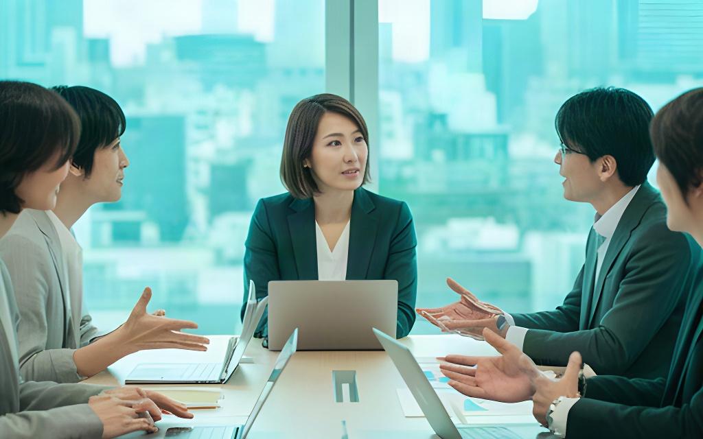 有明のオフィスで業務改善の担当者が物流・小売事業者から現場の相談を聞く様子