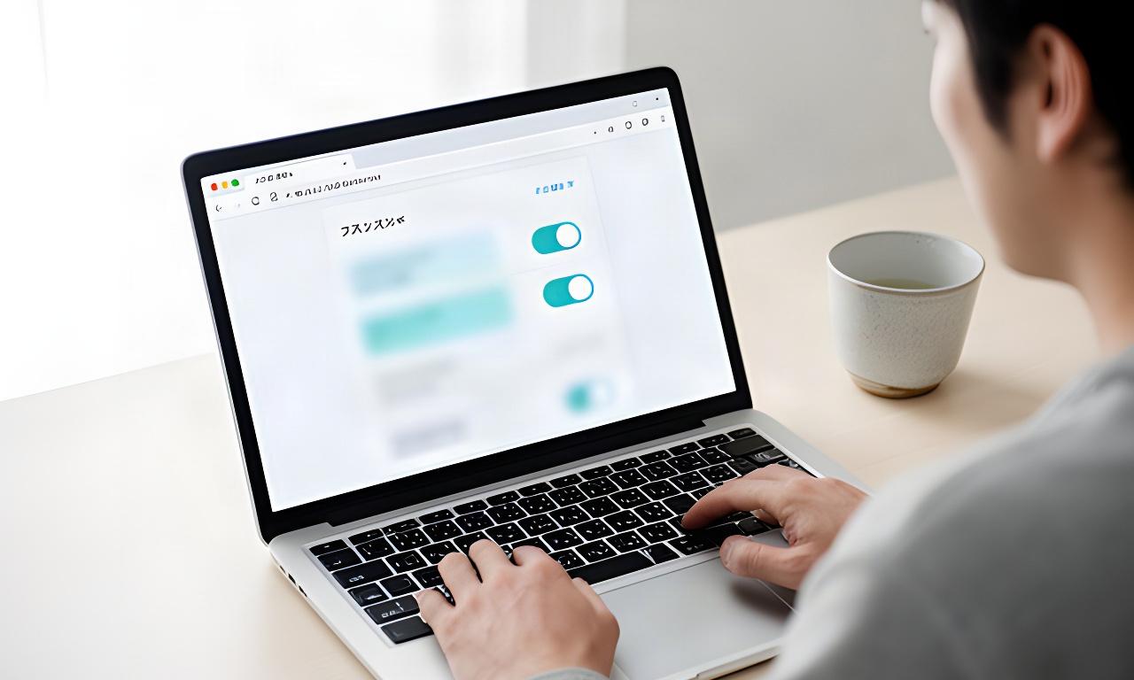 利用者がパソコンのブラウザー設定を開き、Cookieの管理項目を確認する様子